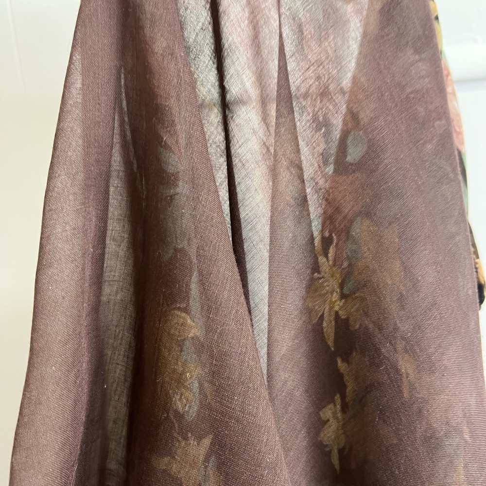 Vintage 1970s One of a Kind Brown Floral Semi-Sheer Wrap Dress - Picture 11 of 11